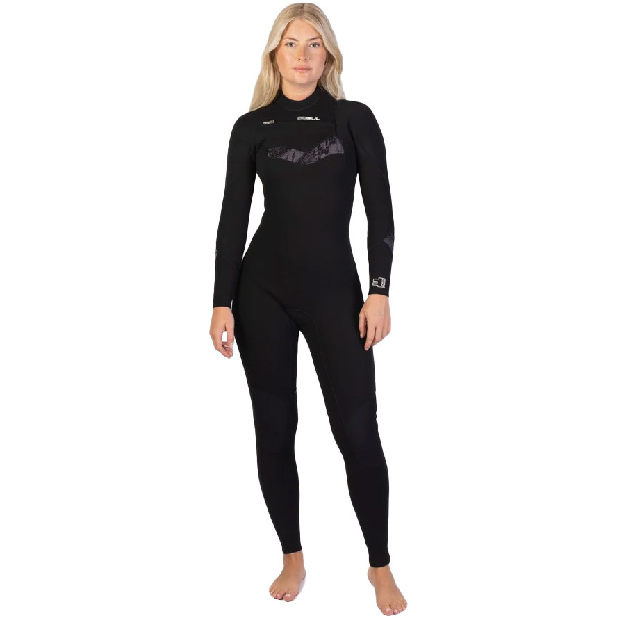 2026 Gul Womens Response Echo 3/2mm Chest Zip Wetsuit RE1328 - Black / Broken Palm